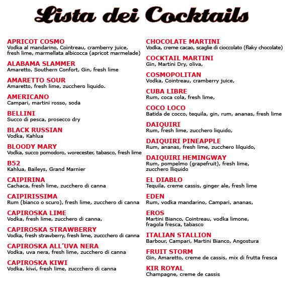 san carlo - lista cocktail
